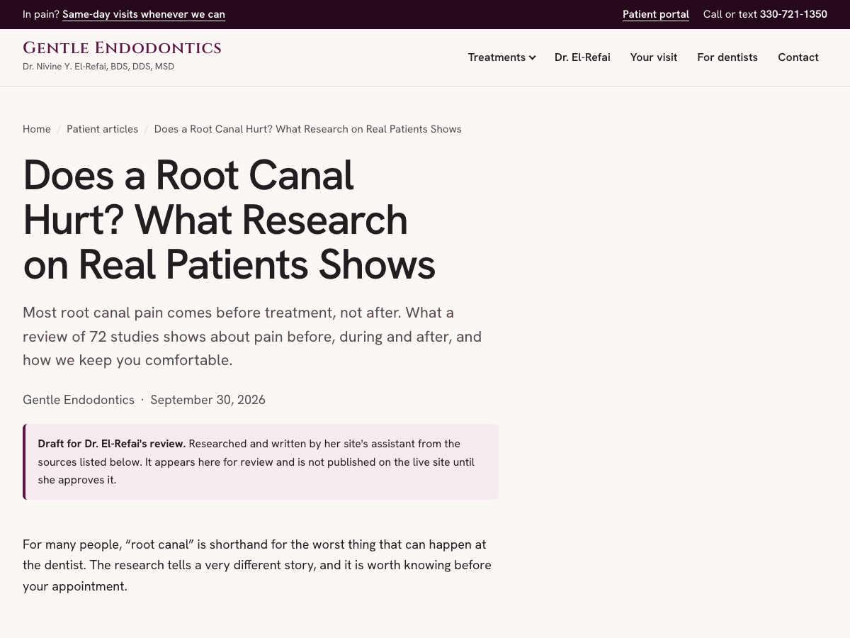 A draft patient article on the concept site, marked for Dr. El-Refai's review